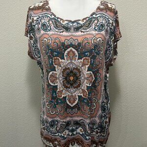 Westport 1962 floral and beaded cap sleeve shirt, large